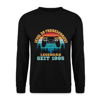 Level 30 Freigeschaltet – Legendär seit 1995 - Unisex Pullover - Schwarz - Vorne - Alina (178cm) & Michal (187cm)