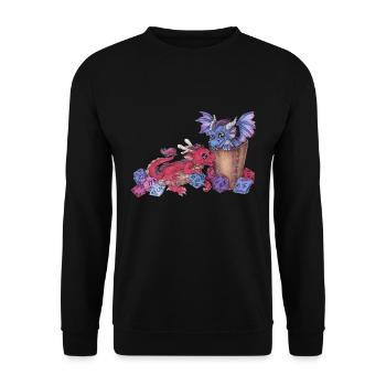 Süße Drachen Chibi mit Würfel D20 Pen and Paper - Unisex Pullover - Schwarz - Vorne - Alina (178cm) & Michal (187cm)