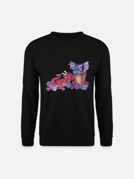 Süße Drachen Chibi mit Würfel D20 Pen and Paper - Unisex Pullover - Schwarz