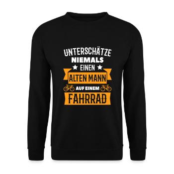 Alter Mann Fahrrad Radfahrer - Unisex Pullover - Schwarz - Vorne - Alina (178cm) & Michal (187cm)