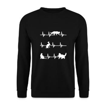 Herzschlag Katzen Puls Katze - Unisex Pullover - Schwarz - Vorne - Alina (178cm) & Michal (187cm)