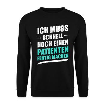 Physiotherapeut Sprüche Physio Patient - Unisex Pullover - Schwarz - Vorne - Alina (178cm) & Michal (187cm)