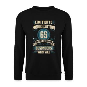 65th birthday born in 1957 Sixty-five - Unisex Sweatshirt - black - Front - Alina (178cm) & Michal (187cm)