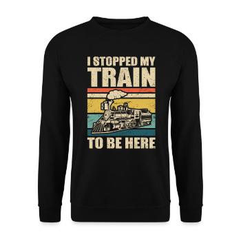 Modelleisenbahn angehalten Dampflok - Unisex Pullover - Schwarz - Vorne - Alina (178cm) & Michal (187cm)