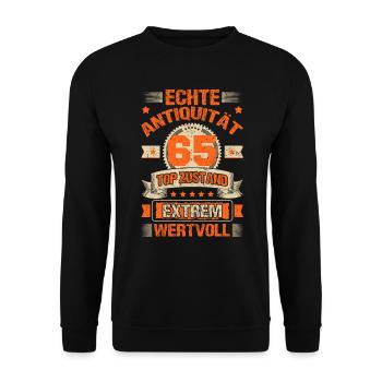 65. Geburtstag Antiquität Jahrgang 1957 - Unisex Pullover - Schwarz - Vorne - Alina (178cm) & Michal (187cm)