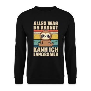 Faultier Ironie Büro Arbeitstier - Unisex Pullover - Schwarz - Vorne - Alina (178cm) & Michal (187cm)
