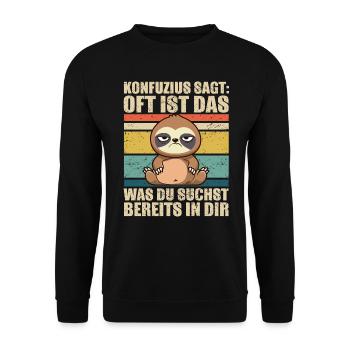 Hunger Faultier Fett Lustiger Spruch - Unisex Pullover - Schwarz - Vorne - Alina (178cm) & Michal (187cm)