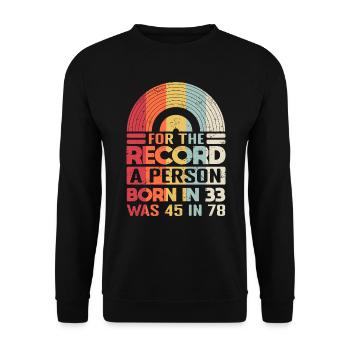 Vinyl Sammler Schallplatten Witz - Unisex Pullover - Schwarz - Vorne - Alina (178cm) & Michal (187cm)