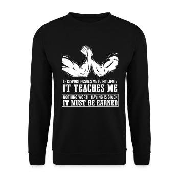 Bras de fer Slogan Bras de fer - Sweat-shirt Unisexe - noir - Devant - Alina (178cm) & Michal (187cm)