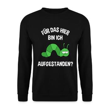 Bürohumor Arbeitskollege Raupe Morgenmuffel - Unisex Pullover - Schwarz - Vorne - Alina (178cm) & Michal (187cm)