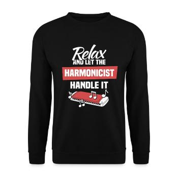 Mundharmonika lustig Mundharmonikaspieler - Unisex Pullover - Schwarz - Vorne - Alina (178cm) & Michal (187cm)