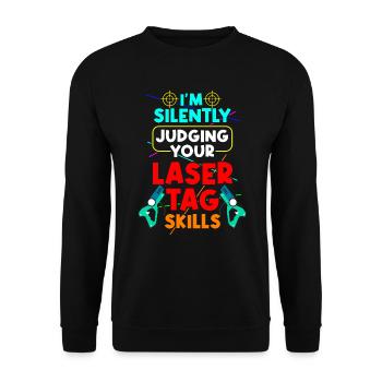 Laser Tag Skills Laserpistole Lasertag Lasergame - Unisex Pullover - Schwarz - Vorne - Alina (178cm) & Michal (187cm)