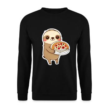 Cute Sloth with Pizza Pizzeria - Unisex Sweatshirt - black - Front - Alina (178cm) & Michal (187cm)