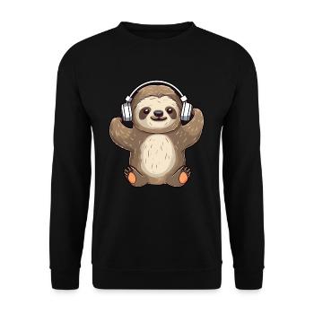 Mignon paresseux avec des écouteurs mélomanes - Sweat-shirt Unisexe - noir - Devant - Alina (178cm) & Michal (187cm)
