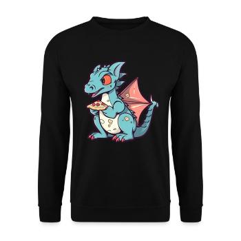 Drache mit Pizza Pizzaliebhaber Pizzeria - Unisex Pullover - Schwarz - Vorne - Alina (178cm) & Michal (187cm)
