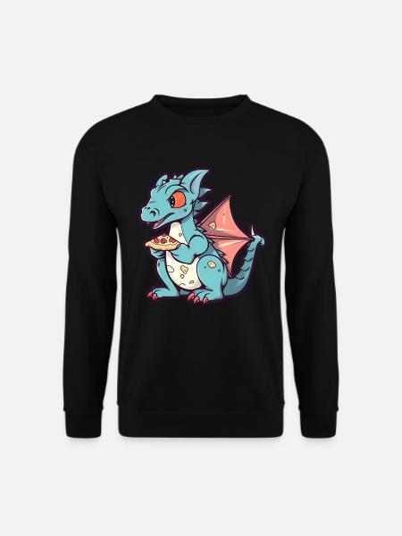 Drache mit Pizza Pizzaliebhaber Pizzeria - Unisex Pullover - Schwarz