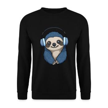 Musikliebhaber Faultier mit Kopfhörern - Unisex Pullover - Schwarz - Vorne - Alina (178cm) & Michal (187cm)