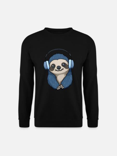 Musikliebhaber Faultier mit Kopfhörern - Unisex Pullover - Schwarz