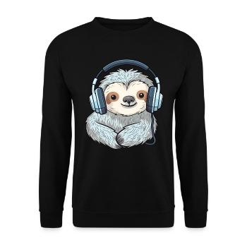 Musikliebhaber Faultier mit Kopfhörern DJ - Unisex Pullover - Schwarz - Vorne - Alina (178cm) & Michal (187cm)