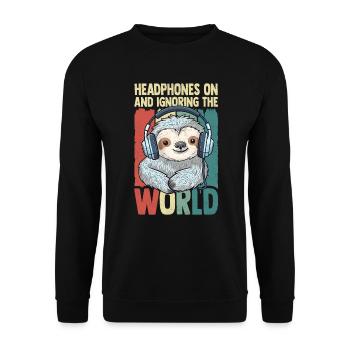 Musikliebhaber Kopfhörer Musik Faultier DJ - Unisex Pullover - Schwarz - Vorne - Alina (178cm) & Michal (187cm)