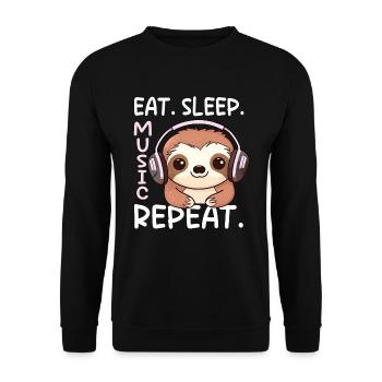 Kawaii Faultier Musikliebhaber Kopfhörer Musik DJ - Unisex Pullover - Schwarz - Vorne - Alina (178cm) & Michal (187cm)