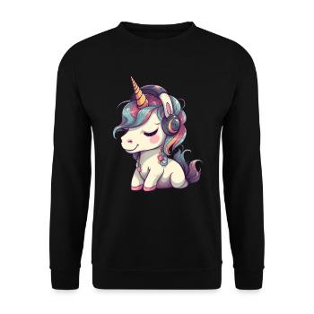 Licorne avec écouteurs mélomanes - Sweat-shirt Unisexe - noir - Devant - Alina (178cm) & Michal (187cm)