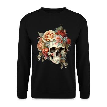 Crâne avec des fleurs - Sweat-shirt Unisexe - noir - Devant - Alina (178cm) & Michal (187cm)