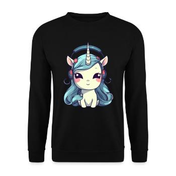 Mignon Licorne Casque Amoureux de la Musique - Sweat-shirt Unisexe - noir - Devant - Alina (178cm) & Michal (187cm)