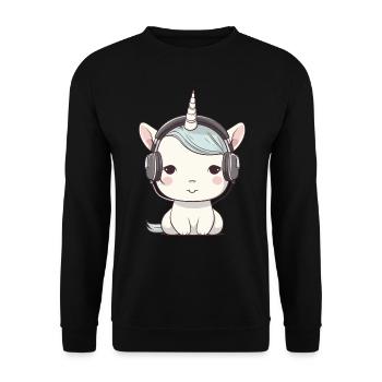 Licorne avec écouteurs pour mélomanes - Sweat-shirt Unisexe - noir - Devant - Alina (178cm) & Michal (187cm)