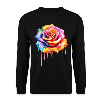 Rose in Regenbogenfarben - Unisex Pullover - Schwarz - Vorne - Alina (178cm) & Michal (187cm)
