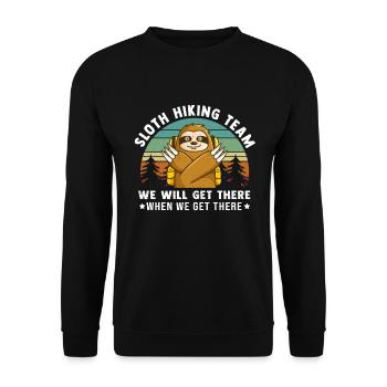 Wandern Hiking Wanderer Lustig Bergsteiger - Unisex Pullover - Schwarz - Vorne - Alina (178cm) & Michal (187cm)