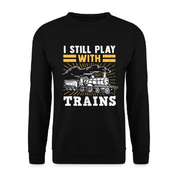 Dampflok Modelleisenbahn Eisenbahner Lokführer - Unisex Pullover - Schwarz - Vorne - Alina (178cm) & Michal (187cm)