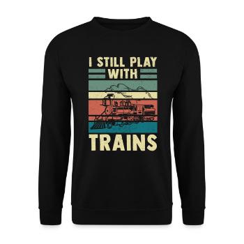 Eisenbahn Modelleisenbahn Dampflok - Unisex Pullover - Schwarz - Vorne - Alina (178cm) & Michal (187cm)
