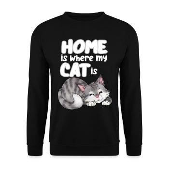 Zuhause ist dort wo meine Katze ist - Unisex Pullover - Schwarz - Vorne - Alina (178cm) & Michal (187cm)