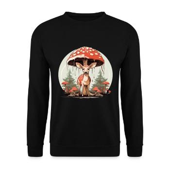 Cottagecore Esthétique Champignon Vintage Cerf - Sweat-shirt Unisexe - noir - Devant - Alina (178cm) & Michal (187cm)