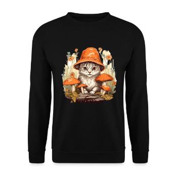 Cottagecore Cat Vintage Mushroom - Unisex Sweatshirt - black - Front - Alina (178cm) & Michal (187cm)