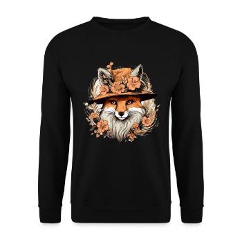 Cottagecore Fuchs Vintage Floral - Unisex Pullover - Schwarz - Vorne - Alina (178cm) & Michal (187cm)