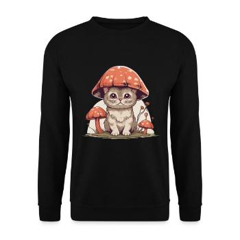 Cottagecore Mushroom Cat Toadstool Hat - Unisex Sweatshirt - black - Front - Alina (178cm) & Michal (187cm)