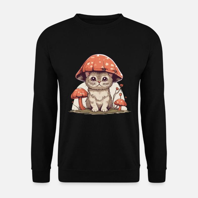 Cottagecore Mushroom Katze Fliegenpilz Hut - Unisex Pullover - Schwarz