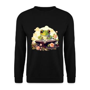 Cottagecore Frog Floral Nature Lover - Unisex Sweatshirt - black - Front - Alina (178cm) & Michal (187cm)