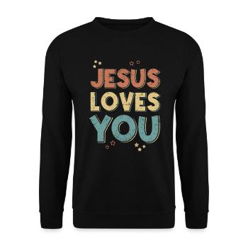 Jésus t’aime Dieu Foi Parole chrétienne - Sweat-shirt Unisexe - noir - Devant - Alina (178cm) & Michal (187cm)