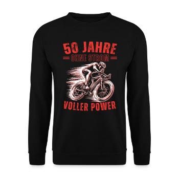50 Jahre. Ohne Strom. Voller Power! Geschenkidee - Unisex Pullover - Schwarz - Vorne - Alina (178cm) & Michal (187cm)