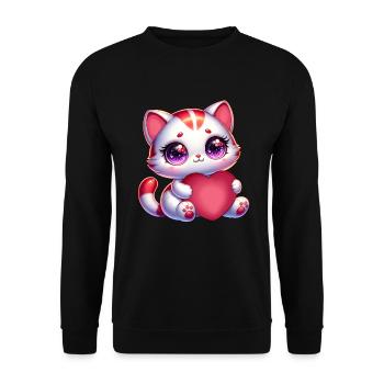 Saint-Valentin Chat Cœur Amour - Sweat-shirt Unisexe - noir - Devant - Alina (178cm) & Michal (187cm)