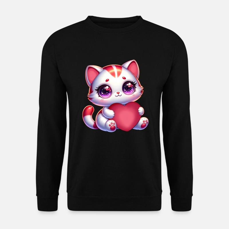 Valentine's Day Cat Heart Love - Unisex Sweatshirt - black