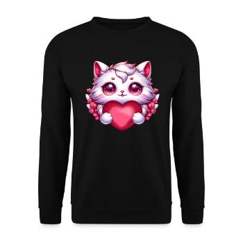 Chat de la Saint-Valentin avec chaton d’amour coeur - Sweat-shirt Unisexe - noir - Devant - Alina (178cm) & Michal (187cm)
