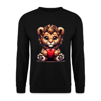 Valentine's Day Lion with Heart Love - Unisex Sweatshirt - black - Front - Alina (178cm) & Michal (187cm)
