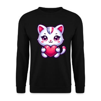 Chat de la Saint-Valentin avec des amoureux des chats d’amour de cœur - Sweat-shirt Unisexe - noir - Devant - Alina (178cm) & Michal (187cm)