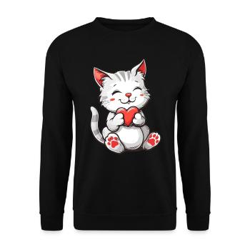 Valentine's Day Cat with Heart Love Kitten - Unisex Sweatshirt - black - Front - Alina (178cm) & Michal (187cm)