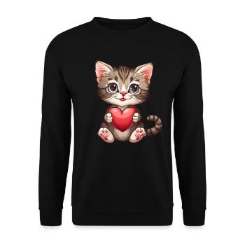 Valentine's Day Cat Cat Lover Cat Love - Unisex Sweatshirt - black - Front - Alina (178cm) & Michal (187cm)