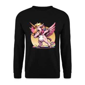 Einhorn Dabbing Tanz Regenbogen Einhörner - Unisex Pullover - Schwarz - Vorne - Alina (178cm) & Michal (187cm)
